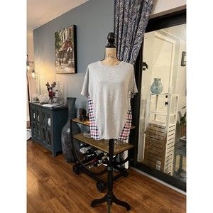 Bass t shirt linen decor plaid small gray/pink multi